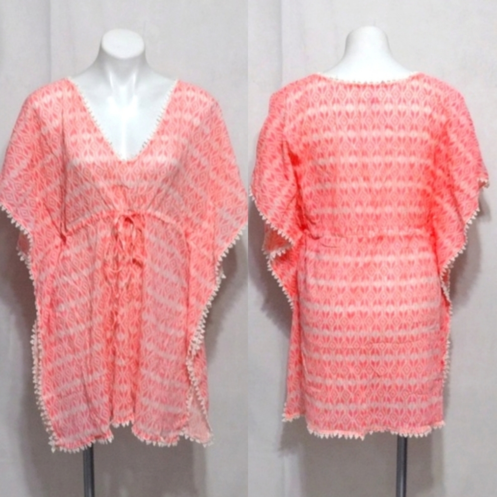 Old Navy NWT Crochet Lace Trim V-Neck Kaftan Top L Boho Resort Beach Cover Up